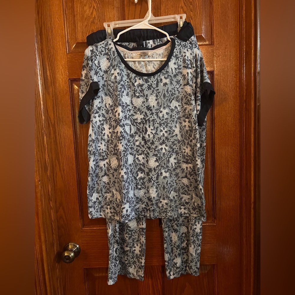 Lucky Brand XL Pajama Pants Set Soft Knit Blue Floral Print